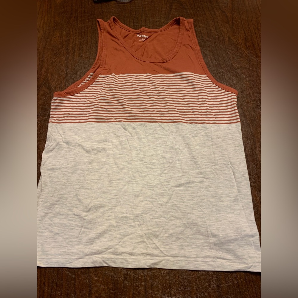 Old Navy Men’s Rust and Heather Gray Striped Tank